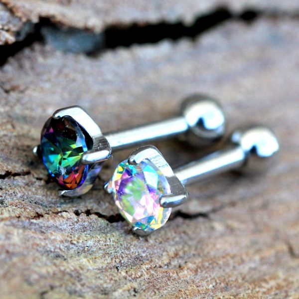 316L Stainless Steel Prong Set Iridescent Cubic Cartilage Earring