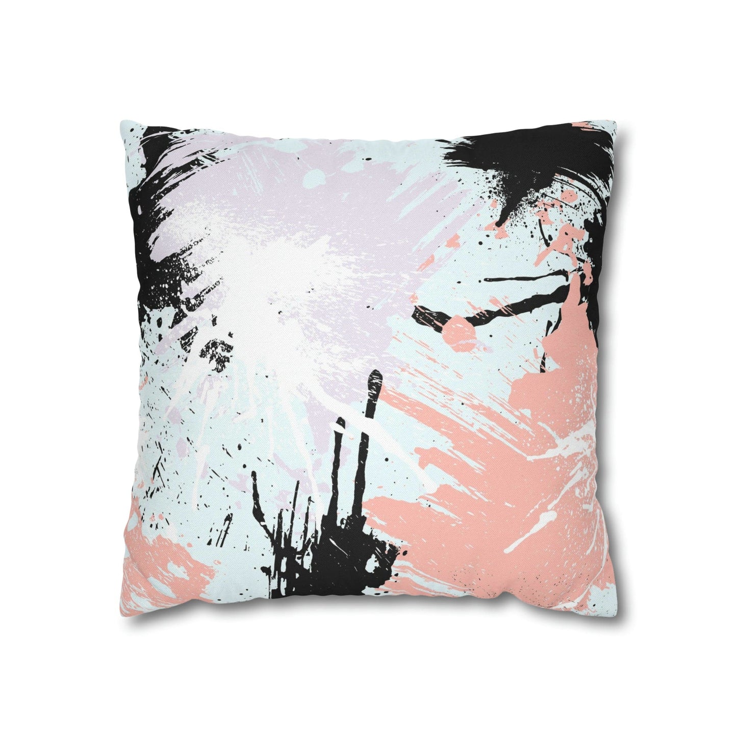 Decorative Throw Pillow Cover - Abstract Pink Black White Paint Splatter Pattern
