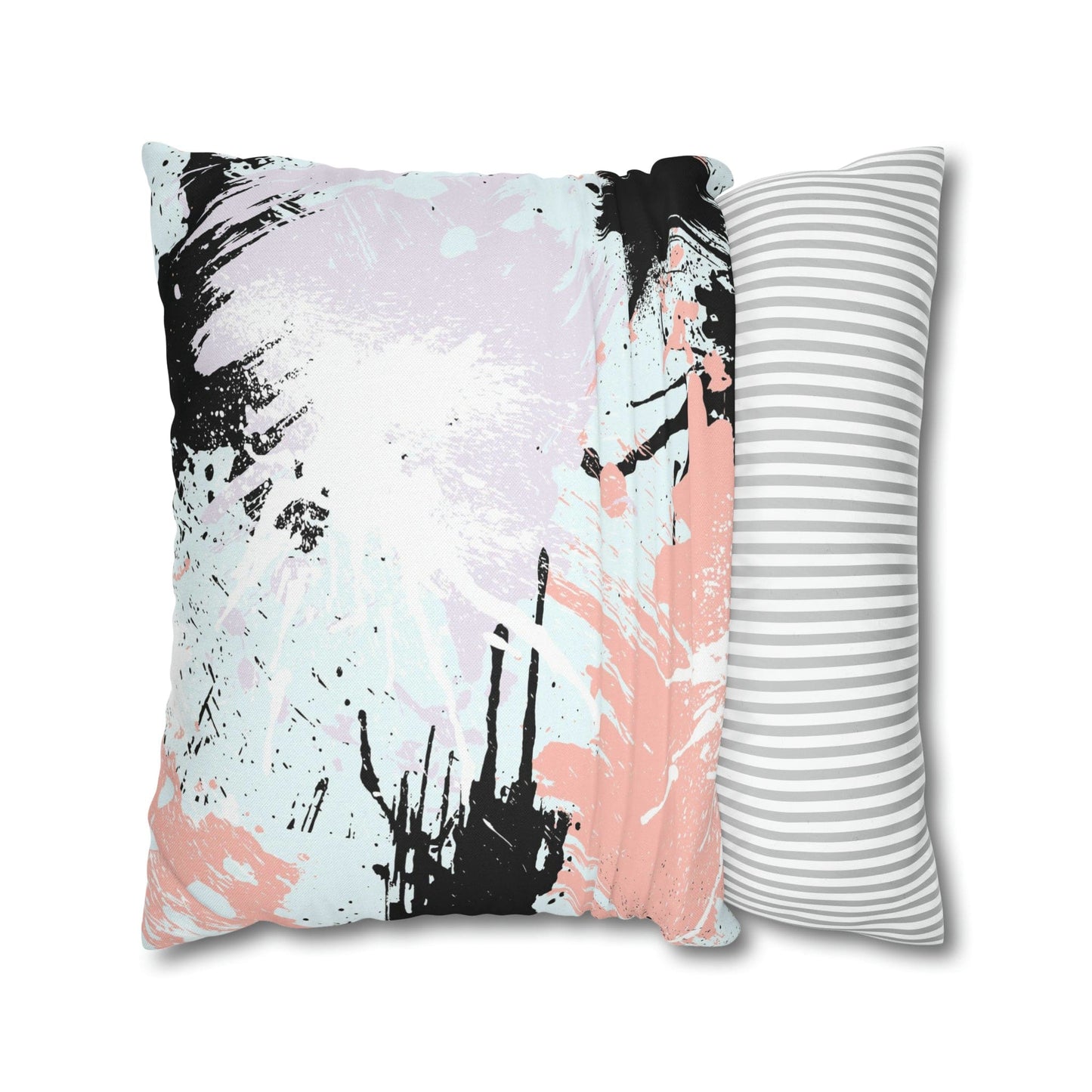 Decorative Throw Pillow Cover - Abstract Pink Black White Paint Splatter Pattern
