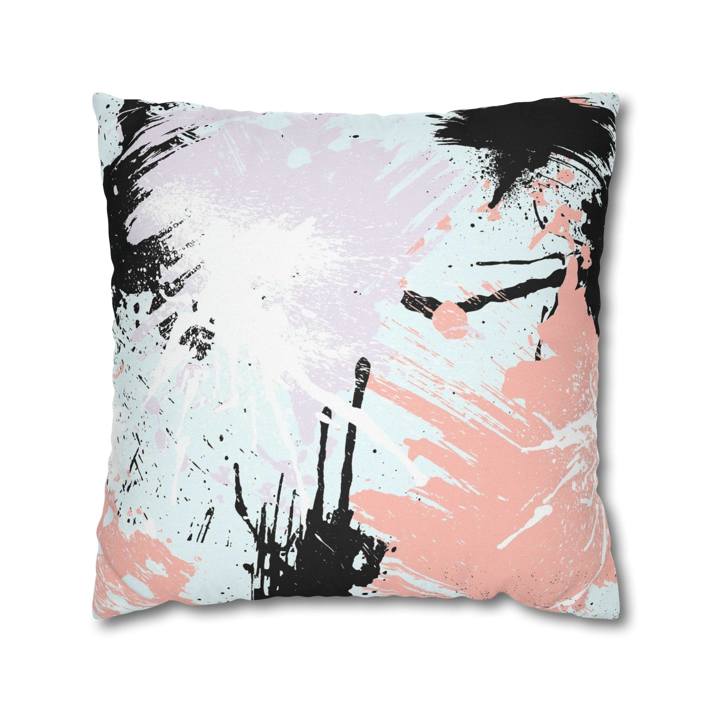 Decorative Throw Pillow Cover - Abstract Pink Black White Paint Splatter Pattern