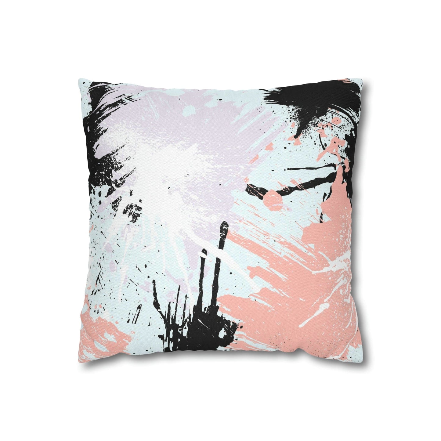 Decorative Throw Pillow Cover - Abstract Pink Black White Paint Splatter Pattern