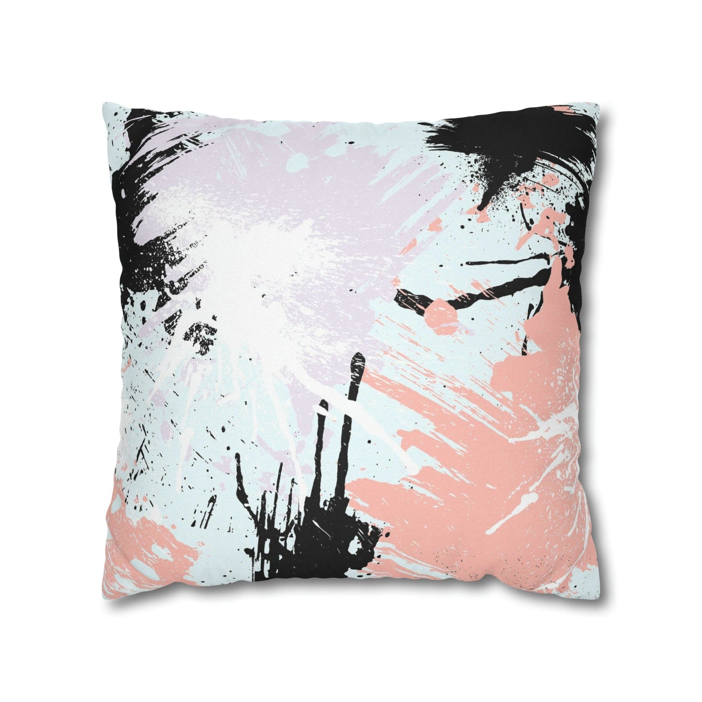 Decorative Throw Pillow Cover - Abstract Pink Black White Paint Splatter Pattern